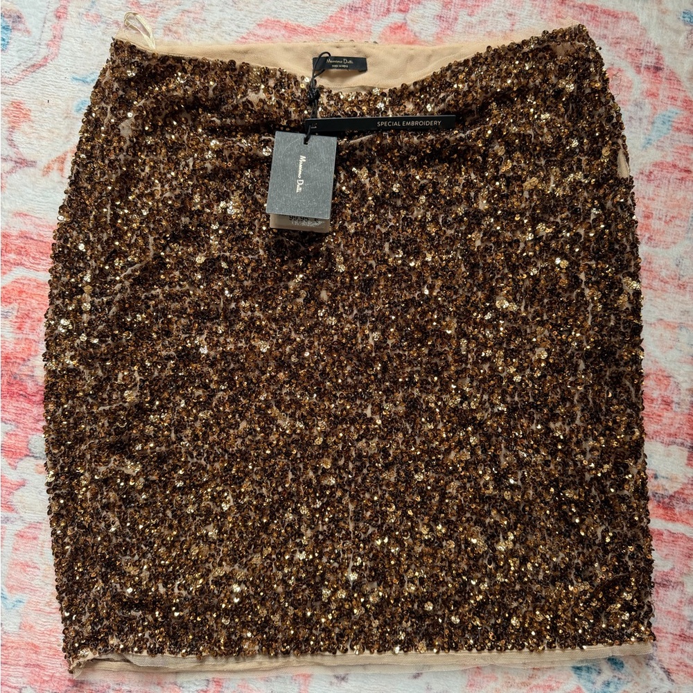 Massimo Dutti Bronze Sequin Pencil Skirt